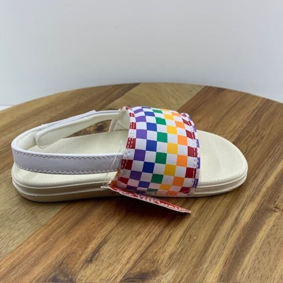 Vans Toddler La Costa Slides - Size 10 Rainbow Checkered Heel Strap New - Picture 10 of 11